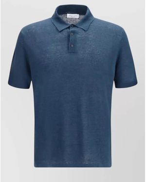 Roberto Collina Linen Polo Shirt Short Sleeve Design - Blue