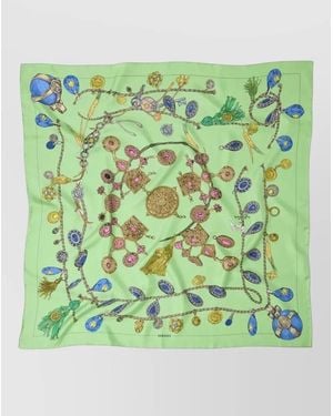 Versace Silk Twill Foulard Jewel Motif Tassels - Green