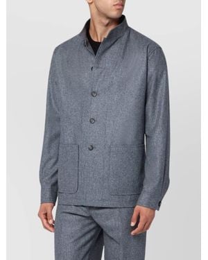 Tagliatore Wool Jacket With Front Pockets And Notched Collar - Blue