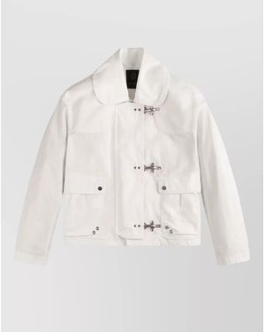 Fay Jacket Straight Cut Collared Neck Front Pockets - Natural