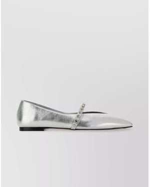 McQueen Lace-Up Metallic Pointed Toe Studded Shoes - White