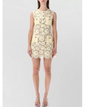 Self-Portrait Lace Mini Dress Diamanté Trim Pockets - Natural