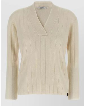 Max Mara Arten Cashmere Jumper Crossed V Neckline - Natural