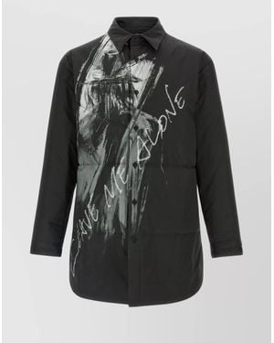 Yohji Yamamoto Longline Graphic Print Padded Overshirt - Black