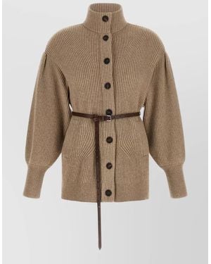 Brunello Cucinelli Half Rib Knit Cardigan High Neck - Natural
