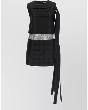 Ferragamo Sleeveless Lace Panel Dress Layered Tie - Black