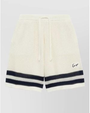 KENZO Mesh Cotton Shorts Contrast Stripe Hem - White