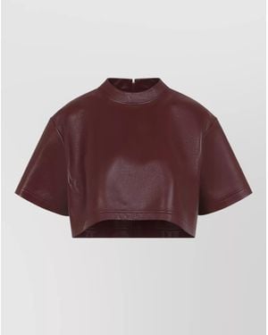 Balenciaga Cropped Leather Top Mock Neck Design - Red
