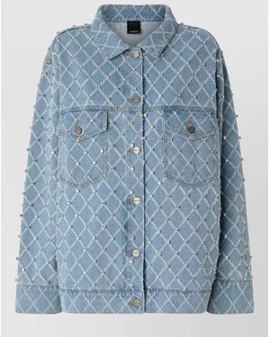 Pinko Denim Jacket Embellished With Rhinestones - Blue