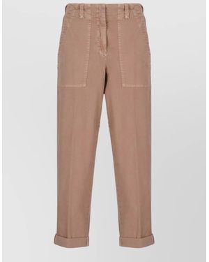 Peserico High Waist Straight Pants Belt Loops - Natural