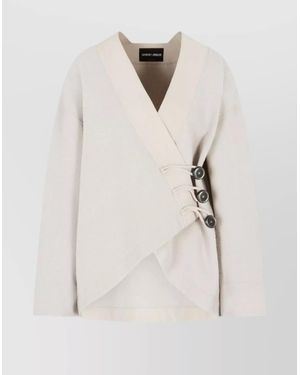 Giorgio Armani Textured Wrap Blazer Featuring Side Tie - Natural