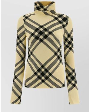 Burberry Checkered Turtleneck Knitwear Long Sleeves - Yellow