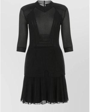 Givenchy Ribbed V-Neck 3/4-Sleeve Mini Dress - Black