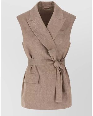 Brunello Cucinelli Linen Belted Vest - Natural