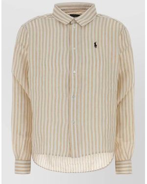 Polo Ralph Lauren Linen Shirt Featuring Embroidery And Stripes - Natural