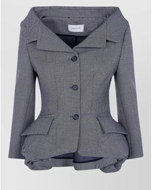 Magda Butrym Virgin Wool Off-The-Shoulder Single-Breasted Blazer - Blue