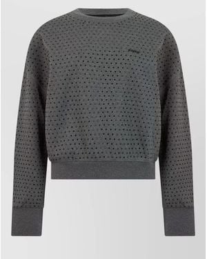 Pinko Cropped Sweatshirt Round Neck Studded Texture - Grey