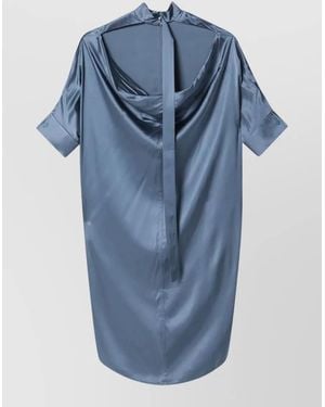 Acne Studios Satin Dress High Neckline Back Tie - Blue