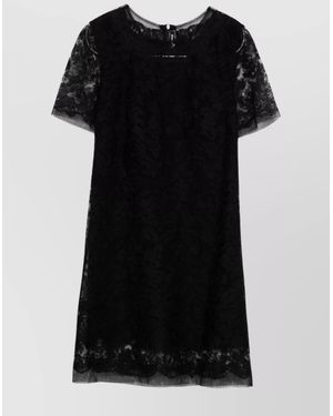 Ermanno Scervino Floral Lace Mini Dress With Sheer Sleeves - Black