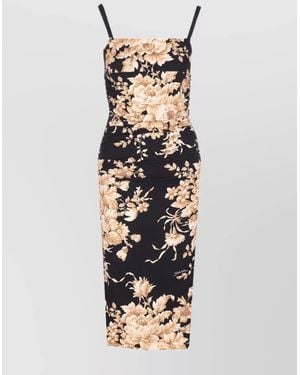 Dolce & Gabbana Floral Print Fitted Dress With Spaghetti Straps - White