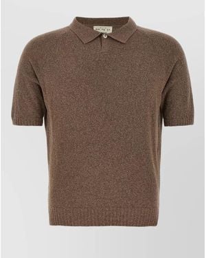 Ma'ry'ya Cotton Bouclé Short-Sleeve Polo Shirt - Brown