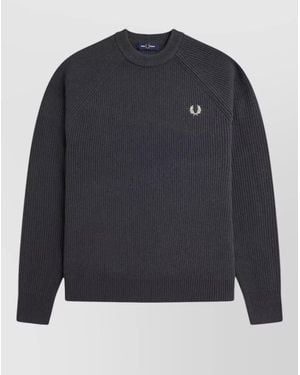 Fred Perry Logo Crew Neck Raglan Knit Sweater - Blue