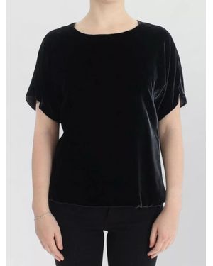 Dolce & Gabbana Velvet Short-Sleeve Round-Neck Blouse - Black