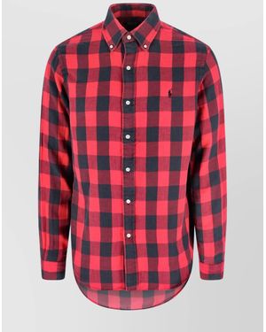 Polo Ralph Lauren Long Sleeve Button-Down Plaid Shirt For Casual Wear - Red