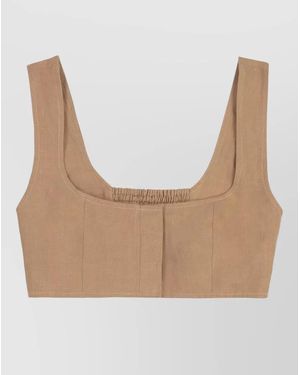 LeKasha Linen Cropped Tank Smocked Square Neckline - White