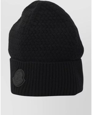 Moncler Cashmere Wool Blend Beanie Textured Knit - Black