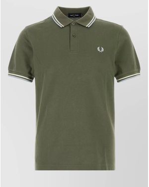 Fred Perry Piquet Shirt Polo Collar Ribbed Cuffs - Green