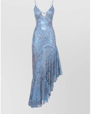 Etro Paisley Dress Asymmetric Hem Fitted Silhouette - Blue