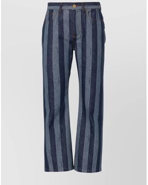 Fendi Cotton Striped Cropped Jeans - Blue