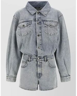 Haikure Denim Long Sleeve Belted Shirt Playsuit - Gray