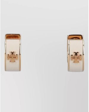 Tory Burch Hoop Earrings Two Tone Metal Design - White