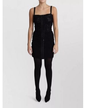 Dolce & Gabbana Lace Up Floral Corset Bustier Mini Dress - Black