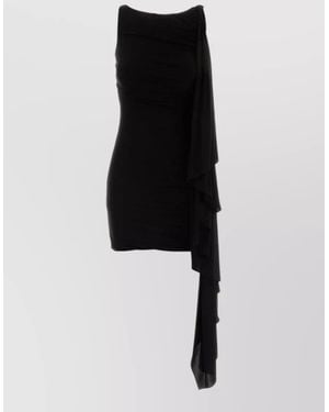 Alexander Wang Jersey Mini Dress Fitted One Shoulder Ruffles - Black