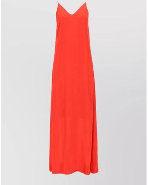 Nude Long Dress V Neck Spaghetti Straps - Red