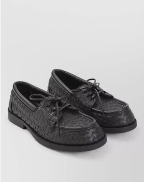 Bottega Veneta Leather Intrecciato Boat Shoes - Black