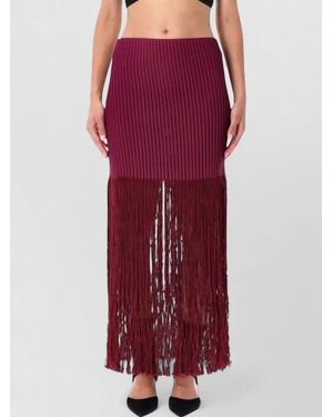 Alaïa Fringe High Waist Ribbed Knit Skirt - Red