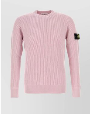 Stone Island Ribbed Texture Long Sleeve Wool Sweater - Pink