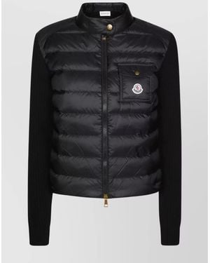 Moncler Long Sleeve Ribbed Cardigan With Padded Front - Black