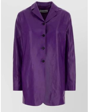 Jil Sander Leather Jacket Long Sleeves Notched Lapels Pockets - Purple