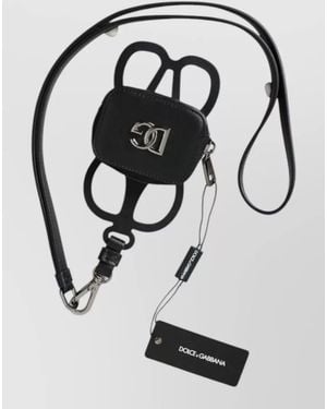 Dolce & Gabbana Calfskin Dg Logo Coin Purse Lanyard Wallet - Black