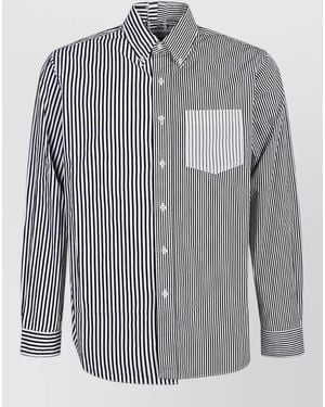 E.L.V. Denim Striped Cotton Shirt Chest Pocket Sleeves - Gray