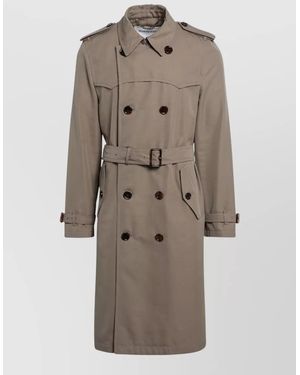 Burberry Long Length Jacket Epaulettes Storm Flap Lapels - Natural