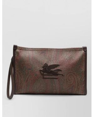 Etro Leather Paisley Print Clutch Bag - Brown