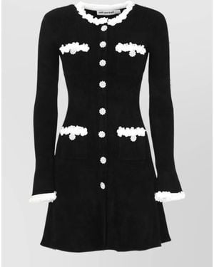 Self-Portrait Ribbed Knit Long Sleeve Mini Dress - Black