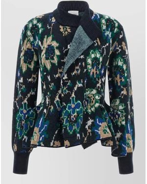 Nude Jacquard-Knit Asymmetric Wrap Cardigan - Blue