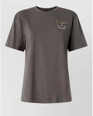 Pinko T-Shirt With Love Birds Jewel Detail - Grey